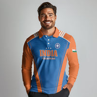 Custom India 2026 World Cricket Long Sleeve Polo Shirt Women in Blue Go Champions