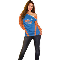 Custom India 2026 World Cricket Off Shoulder Sweater Women in Blue Go Champions