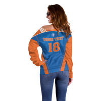 Custom India 2026 World Cricket Off Shoulder Sweater Women in Blue Go Champions