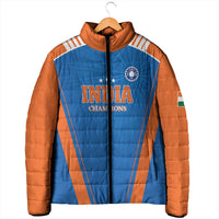 Custom India 2026 World Cricket Padded Jacket Women in Blue Go Champions
