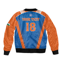 Custom India 2026 World Cricket Sleeve Zip Bomber Jacket Women in Blue Go Champions