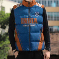 Custom India 2026 World Cricket Sleeveless Puffer Jacket Women in Blue Go Champions