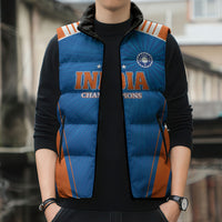 Custom India 2026 World Cricket Sleeveless Puffer Jacket Women in Blue Go Champions