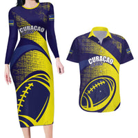 Custom Rugby Curacao Couples Matching Long Sleeve Bodycon Dress and Hawaiian Shirt Korsou Go Champion - Wonder Print Shop