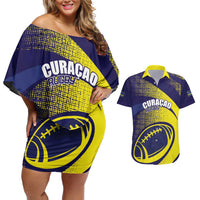 Custom Rugby Curacao Couples Matching Off Shoulder Short Dress and Hawaiian Shirt Korsou Go Champion - Wonder Print Shop