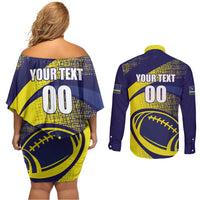 Custom Rugby Curacao Couples Matching Off Shoulder Short Dress and Long Sleeve Button Shirt Korsou Go Champion - Wonder Print Shop
