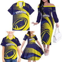 Custom Rugby Curacao Family Matching Off The Shoulder Long Sleeve Dress and Hawaiian Shirt Korsou Go Champion - Wonder Print Shop