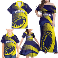 Custom Rugby Curacao Family Matching Off Shoulder Maxi Dress and Hawaiian Shirt Korsou Go Champion - Wonder Print Shop