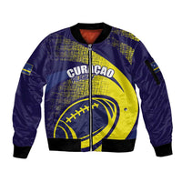 Custom Rugby Curacao Sleeve Zip Bomber Jacket Korsou Go Champion - Wonder Print Shop