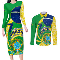 Brazil Independence Day Couples Matching Long Sleeve Bodycon Dress and Long Sleeve Button Shirts Sete de Setembro Flag Style - Wonder Print Shop