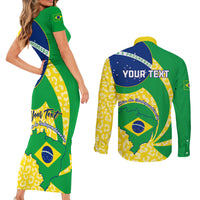 Personalised Brazil Independence Day Couples Matching Short Sleeve Bodycon Dress and Long Sleeve Button Shirts Sete de Setembro Flag Style - Wonder Print Shop