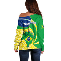 Personalised Brazil Independence Day Off Shoulder Sweater Sete de Setembro Flag Style - Wonder Print Shop