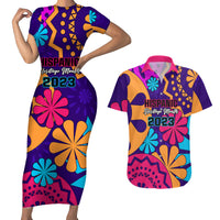 United States National Hispanic Heritage Month Couples Matching Short Sleeve Bodycon Dress and Hawaiian Shirt Mes Nacional de la Herencia Hispana Special Version - Wonder Print Shop