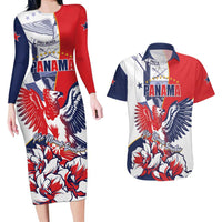 Personalized Panama Harpy Eagle Couples Matching Long Sleeve Bodycon Dress and Hawaiian Shirt Pro Mundi Beneficio Flor del Espiritu Santo - Wonder Print Shop