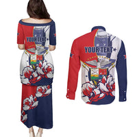 Personalized Panama Harpy Eagle Couples Matching Puletasi and Long Sleeve Button Shirt Pro Mundi Beneficio Flor del Espiritu Santo - Wonder Print Shop