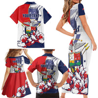 Personalized Panama Harpy Eagle Family Matching Short Sleeve Bodycon Dress and Hawaiian Shirt Pro Mundi Beneficio Flor del Espiritu Santo - Wonder Print Shop