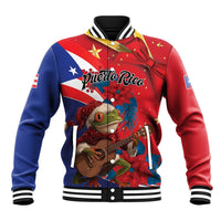 Personalized Puerto Rico Christmas Baseball Jacket Coqui Frog Playing Guitar - Wonder Print Shop