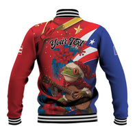 Personalized Puerto Rico Christmas Baseball Jacket Coqui Frog Playing Guitar - Wonder Print Shop