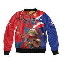 Personalized Puerto Rico Christmas Bomber Jacket Coqui Frog Playing Guitar - Wonder Print Shop