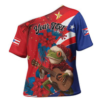 Personalized Puerto Rico Christmas Cross Shoulder Shirt Coqui Frog Playing Guitar - Wonder Print Shop