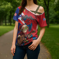 Personalized Puerto Rico Christmas Cross Shoulder Shirt Coqui Frog Playing Guitar - Wonder Print Shop