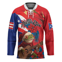 Personalized Puerto Rico Christmas Hockey Jersey Coqui Frog Playing Guitar - Wonder Print Shop