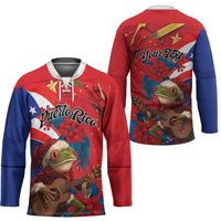 Personalized Puerto Rico Christmas Hockey Jersey Coqui Frog Playing Guitar - Wonder Print Shop