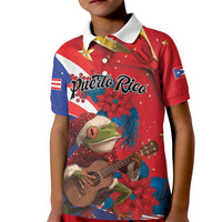 Personalized Puerto Rico Christmas Kid Polo Shirt Coqui Frog Playing Guitar - Wonder Print Shop