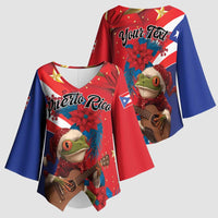 Personalized Puerto Rico Christmas Kimono Sleeve Blouse Coqui Frog Playing Guitar - Wonder Print Shop