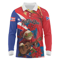 Personalized Puerto Rico Christmas Long Sleeve Polo Shirt Coqui Frog Playing Guitar - Wonder Print Shop