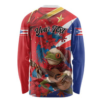 Personalized Puerto Rico Christmas Long Sleeve Shirt Coqui Frog Playing Guitar - Wonder Print Shop