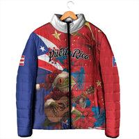 Personalized Puerto Rico Christmas Padded Jacket Coqui Frog Playing Guitar - Wonder Print Shop