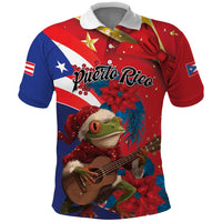 Personalized Puerto Rico Christmas Polo Shirt Coqui Frog Playing Guitar - Wonder Print Shop