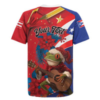 Personalized Puerto Rico Christmas Rugby Jersey Coqui Frog Playing Guitar - Wonder Print Shop