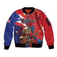 Personalized Puerto Rico Christmas Sleeve Zip Bomber Jacket Coqui Frog Playing Guitar - Wonder Print Shop