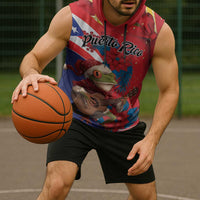 Personalized Puerto Rico Christmas Sleeveless Hoodie Coqui Frog Playing Guitar - Wonder Print Shop