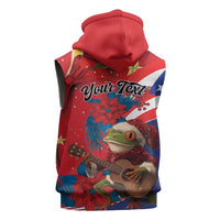 Personalized Puerto Rico Christmas Sleeveless Zip Hoodie Coqui Frog Playing Guitar - Wonder Print Shop