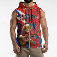 Personalized Puerto Rico Christmas Sleeveless Zip Hoodie Coqui Frog Playing Guitar - Wonder Print Shop
