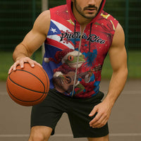 Personalized Puerto Rico Christmas Sleeveless Zip Hoodie Coqui Frog Playing Guitar - Wonder Print Shop