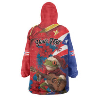 Personalized Puerto Rico Christmas Wearable Blanket Hoodie Coqui Frog Playing Guitar - Wonder Print Shop
