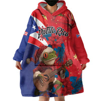 Personalized Puerto Rico Christmas Wearable Blanket Hoodie Coqui Frog Playing Guitar - Wonder Print Shop