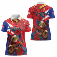 Personalized Puerto Rico Christmas Women Polo Shirt Coqui Frog Playing Guitar - Wonder Print Shop