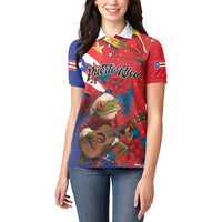 Personalized Puerto Rico Christmas Women Polo Shirt Coqui Frog Playing Guitar - Wonder Print Shop
