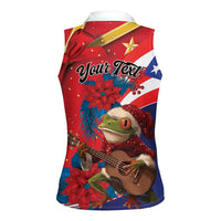 Personalized Puerto Rico Christmas Women Sleeveless Polo Shirt Coqui Frog Playing Guitar - Wonder Print Shop