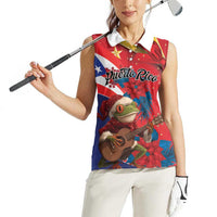 Personalized Puerto Rico Christmas Women Sleeveless Polo Shirt Coqui Frog Playing Guitar - Wonder Print Shop