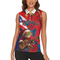 Personalized Puerto Rico Christmas Women Sleeveless Polo Shirt Coqui Frog Playing Guitar - Wonder Print Shop
