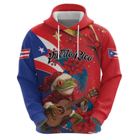 Personalized Puerto Rico Christmas Zip Hoodie Coqui Frog Playing Guitar - Wonder Print Shop