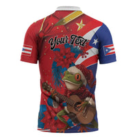 Personalized Puerto Rico Christmas Zipper Polo Shirt Coqui Frog Playing Guitar - Wonder Print Shop
