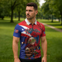 Personalized Puerto Rico Christmas Zipper Polo Shirt Coqui Frog Playing Guitar - Wonder Print Shop