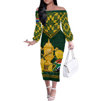 Custom South Africa Rugby Family Matching Off Shoulder Long Sleeve Dress and Hawaiian Shirt Go Bokke Champion 2023 World Cup - Wonder Print Shop